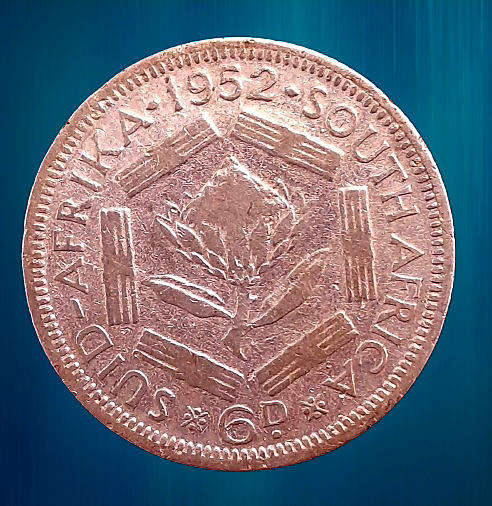 1952 South Africa .500 SILVER 6 Pence -Elizabeth II 1st portrait