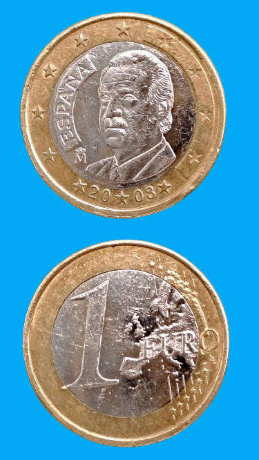 2008 Spain 1 Euro - Juan Carlos I 1st type, 2nd map