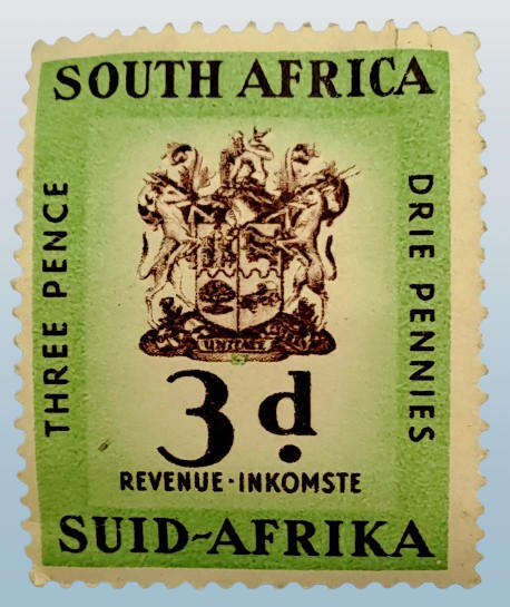 1958 South Africa Union 3 Pence (3d) revenue stamp