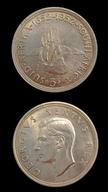 1952 South Africa Union Silver 5 Shillings - George VI 300 Years of Cape Town