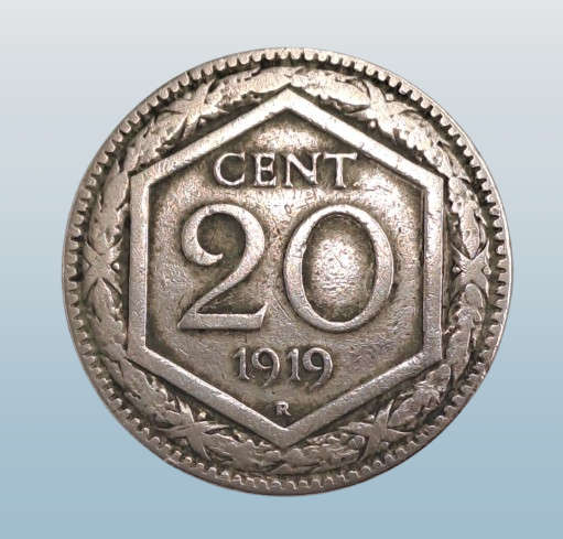 1919 Italy 20 Centesimi Antique Coin