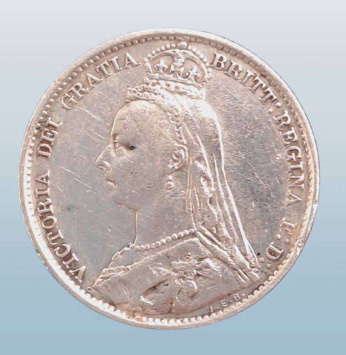Antique 1890 United Kingdom SILVER 6 Pence - Victoria 2nd portrait, 2nd reverse