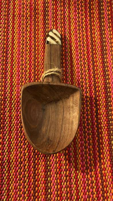 Wooden Spoon Dipper with Bone Inlay thick stripes