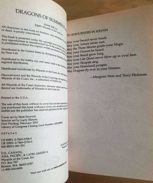 Margaret Weis & Tracy Hickman : DRAGONLANCE - "Dragons of Summer Flame"