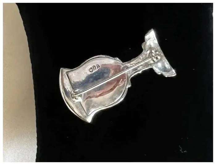 1950s Vintage Signed Silver Tone Red Rhinestones CHALICE WINE GOBLET Brooch by ORA
