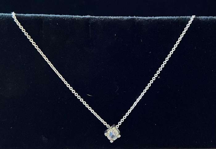 Vintage Silver Tone Choker Length Necklace by AVON w/ Small Sterling Rhinestone Pendant