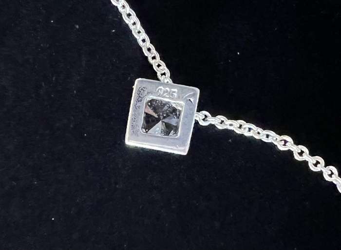 Vintage Silver Tone Choker Length Necklace by AVON w/ Small Sterling Rhinestone Pendant