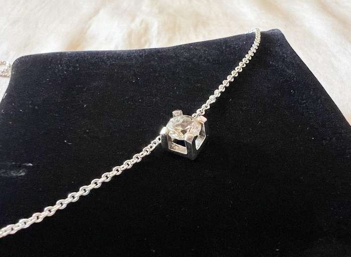 Vintage Silver Tone Choker Length Necklace by AVON w/ Small Sterling Rhinestone Pendant