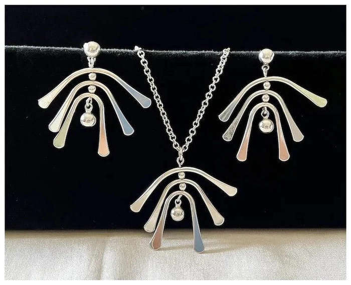 1990s Vintage Silver Tone Chain Necklace & Large Pierced Earrings 2 in 1 by AVON