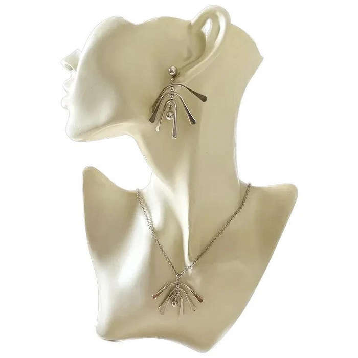 1990s Vintage Silver Tone Chain Necklace & Large Pierced Earrings 2 in 1 by AVON