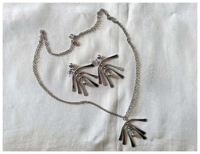 1990s Vintage Silver Tone Chain Necklace & Large Pierced Earrings 2 in 1 by AVON