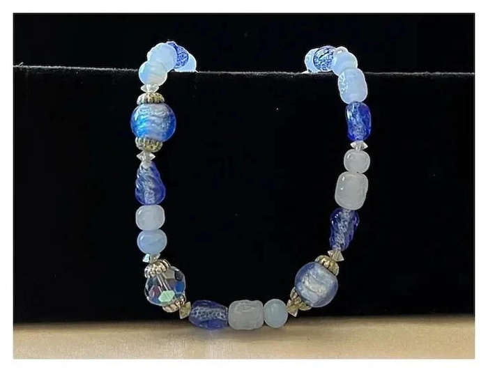 1950s Vintage Single String Blue Art Glass Beads Choker Length Necklace by CORO