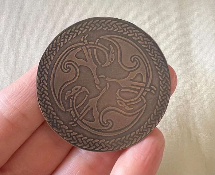 Large Vintage Round Celtic Myth Seabhac HAWK Copper Brooch * 5 cm across