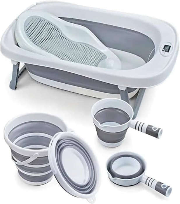 Toimoys Foldable Baby Bath Set, Collapsible Bathtub with Bucket