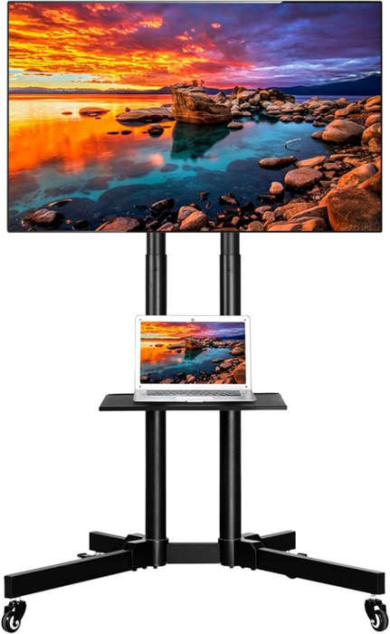 Yaheetech Mobile TV Stand on Wheels for 32-75 Screens, Rolling TV Cart Height Adjustable TV Floo