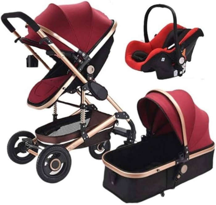 Baby stroller 3 in 1 newborn baby carriage - Red