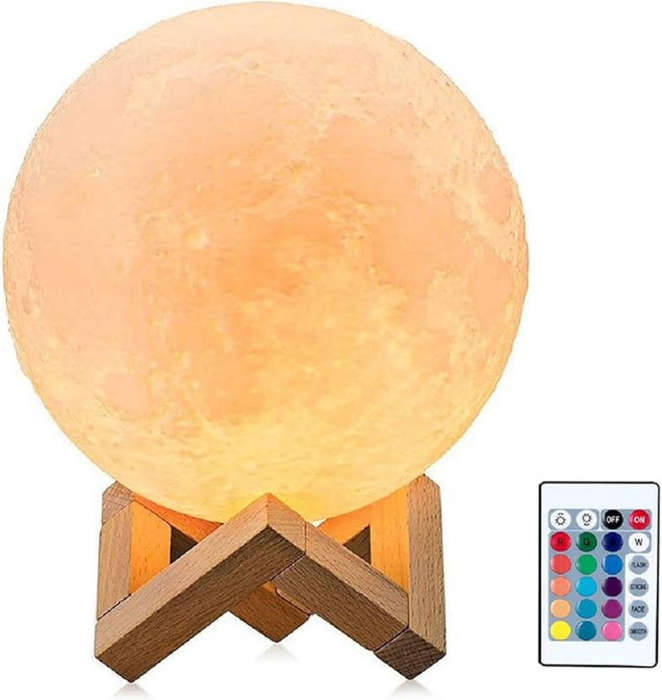 CMCQ LED Moon Light with Remote Control,Dimmable 15cm 3D Print Moon Lamp
