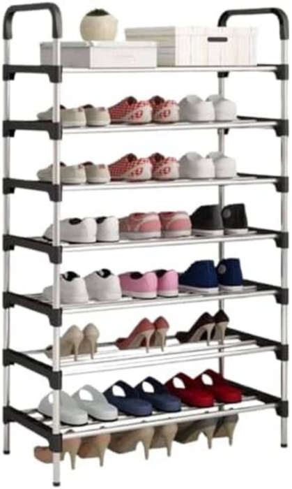 Multi-Layer Shoe Rack-Stainless Steel (Black (7-Tier))