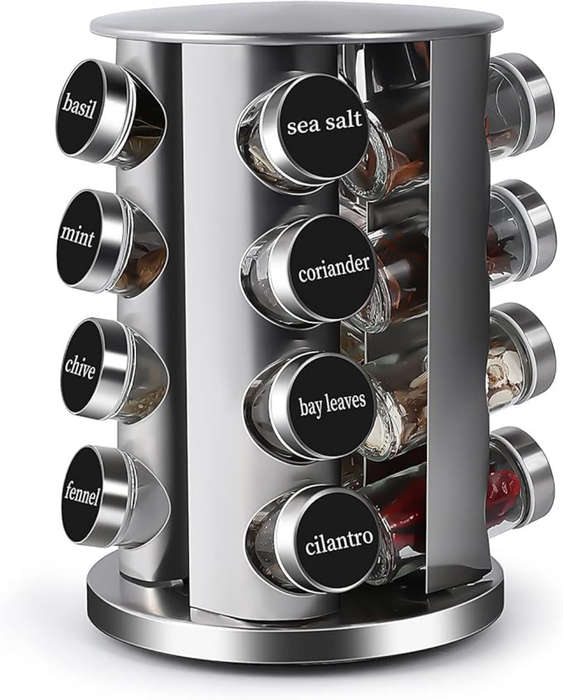 DOUBLE 2 C Revolving Countertop Spice Rack Stainless Steel Seasoning Storage