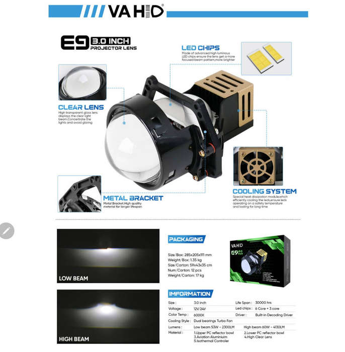 VAHID E9 3-inch PROJETOR Lens