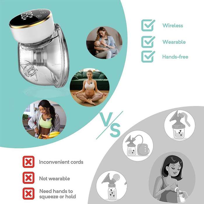 Electric Wearable Breast Pump Hands-Free &24 mm Flange&Cordless&LED Display