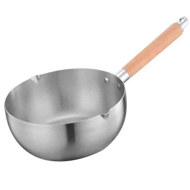 Stainless Steel Sauce Pan Milk Pot With Wooden Coating Handle & Glass - 18cm