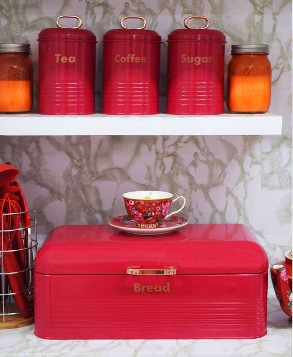 Four piece bread bin cannister set red