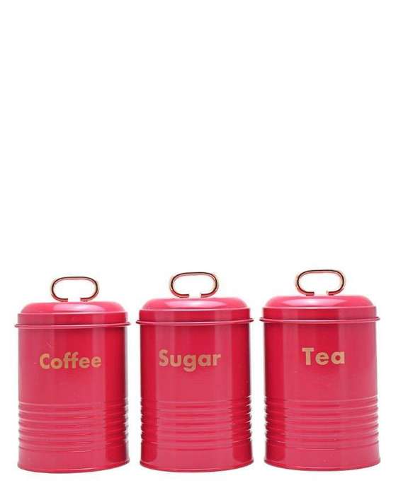 Four piece bread bin cannister set red