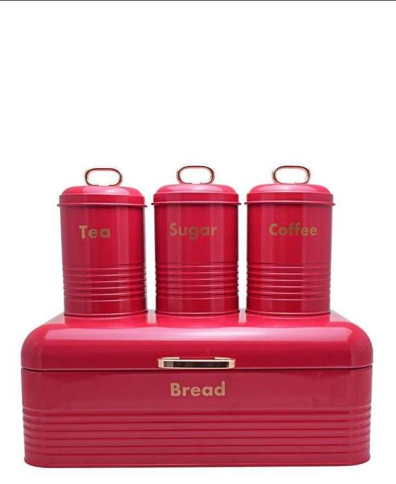 Four piece bread bin cannister set red