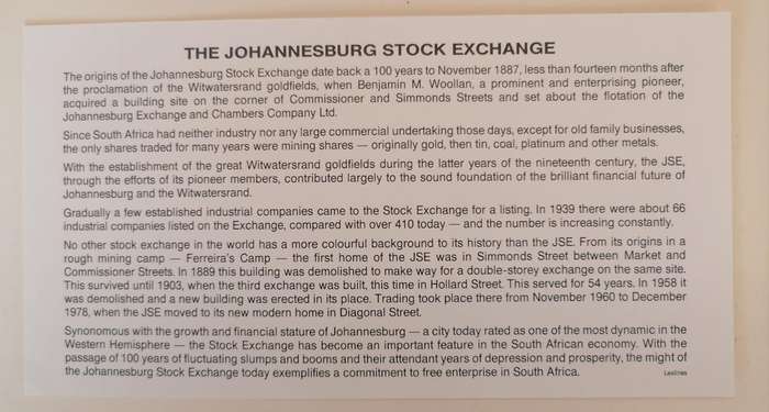 1987 Johannesburg Stock Exchange Centenary FDC | RSA 25c