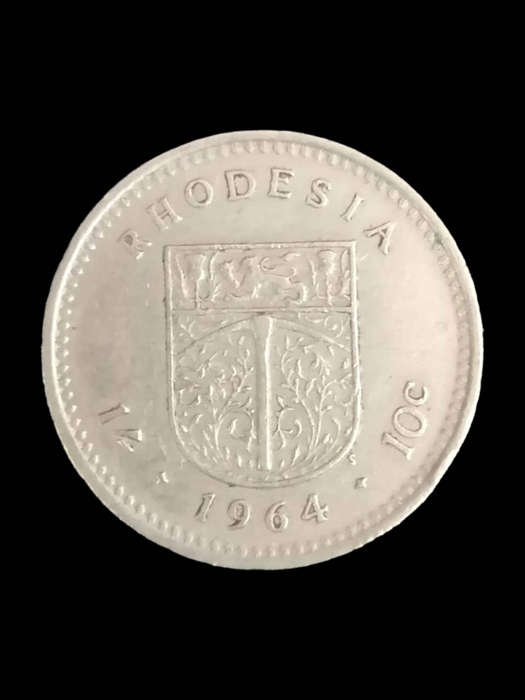 1964 Rhodesia 10 Cents Coin  Queen Elizabeth II  Rare Colonial-Era Coin