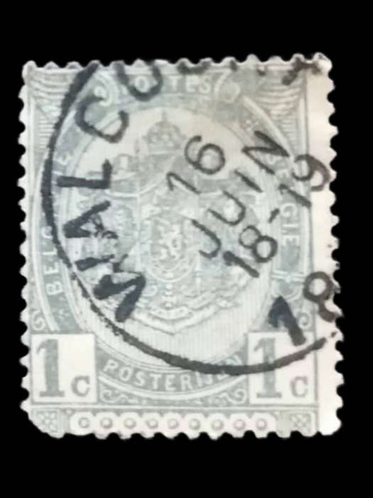 Belgium 18931900 1c Grey Coat of Arms Stamp  Used (Scott A32)