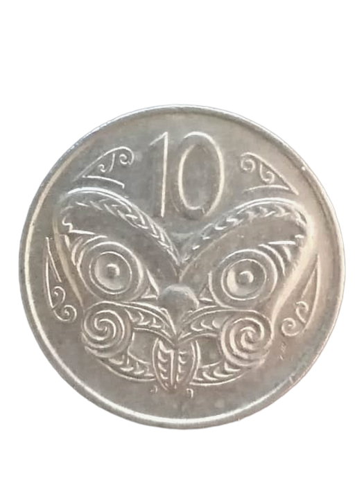 1988 New Zealand 10 Cents Coin  Queen Elizabeth II - Maori Mask Design