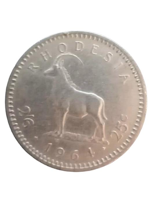 1964 Rhodesia 25 Cents Coin  Queen Elizabeth II  Rare Collectible