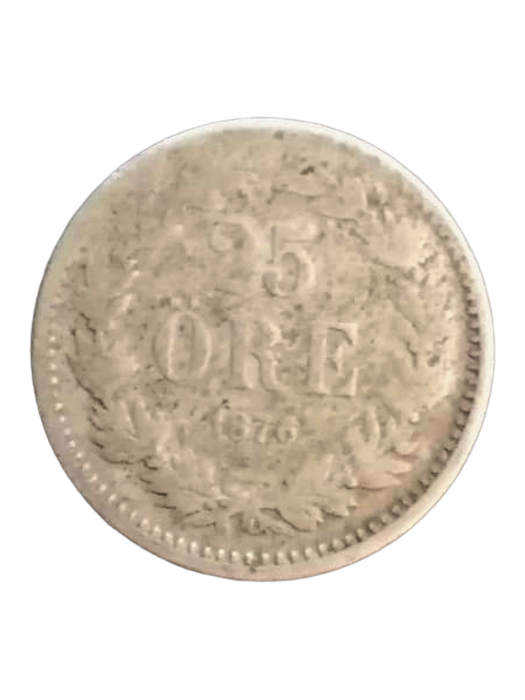 1876 Sweden 25 Öre Silver Coin  Oscar II  Rare Vintage Nordic Coin