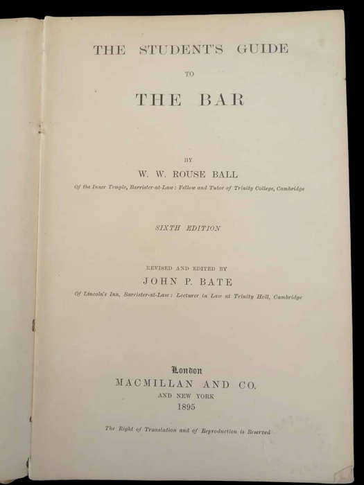 1895 Antique Book - The Student's Guide to the Bar (Sixth Edition) by W.W. Rouse Ball