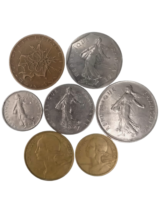 Set of 7 Vintage French Franc Coins  Pre-Euro Collectibles