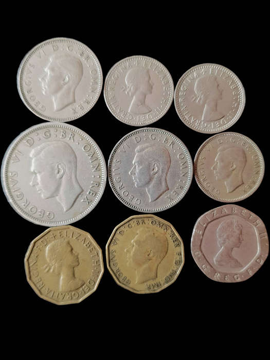 Vintage British Coins  Lot of 9  George VI & Elizabeth II