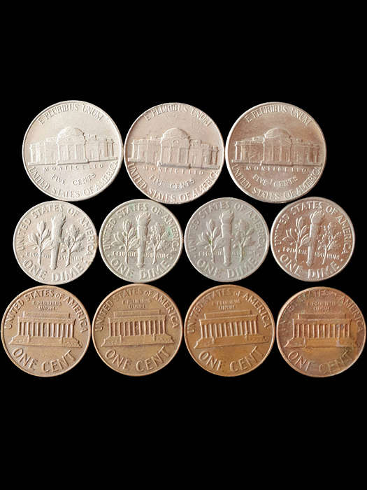 Lot of 11 Vintage U.S. Coins  Nickels, Dimes & Cents