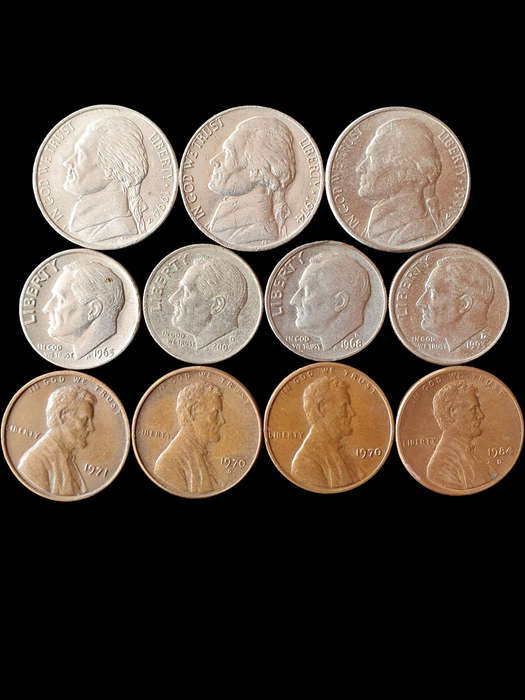 Lot of 11 Vintage U.S. Coins  Nickels, Dimes & Cents