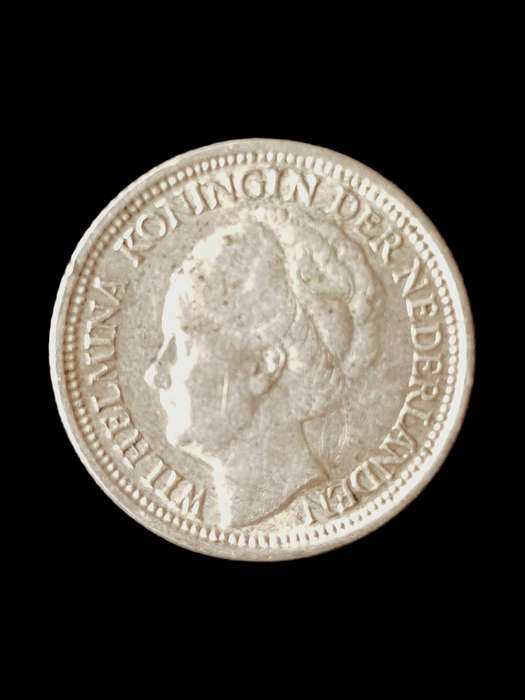 1938 Netherlands Silver 10 Cents Coin  Queen Wilhelmina  Rare Collectible