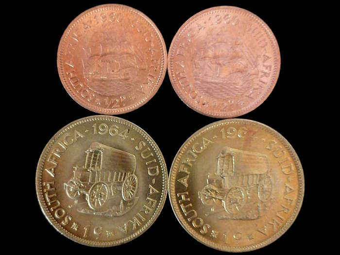 4 x UNC South Africa Coins  2 x 1960 Half Penny & 2 x 1964 1 Cent  Brilliant Uncirculated