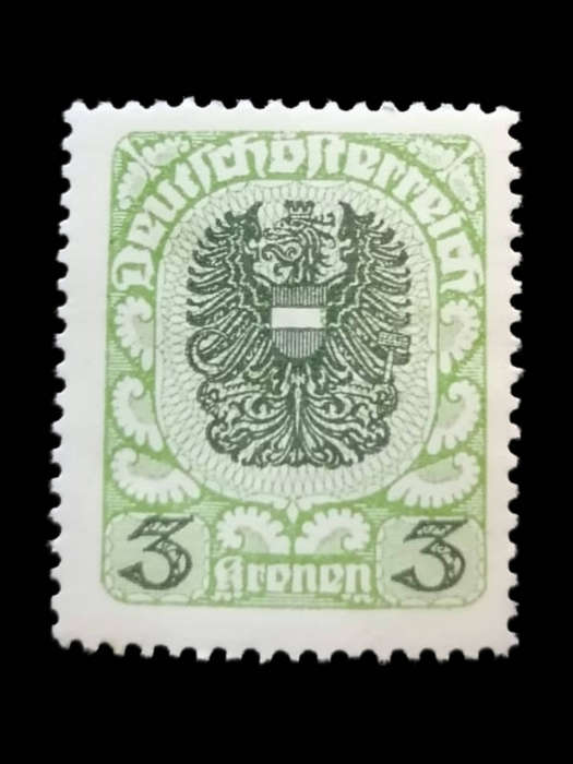 Austria 1919  3 Kronen Green, Double-Headed Eagle  SG AT 406 MH