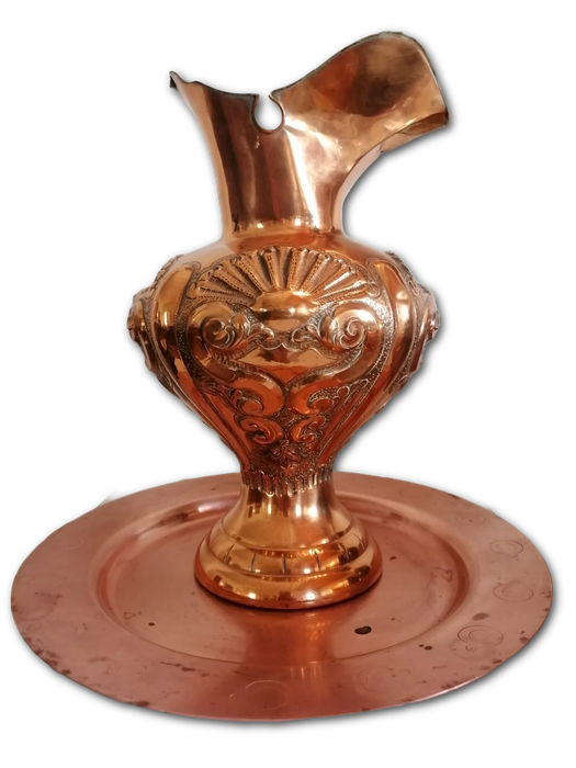 Vintage Embossed Copper Ewer & Basin  Rocha, Portugal