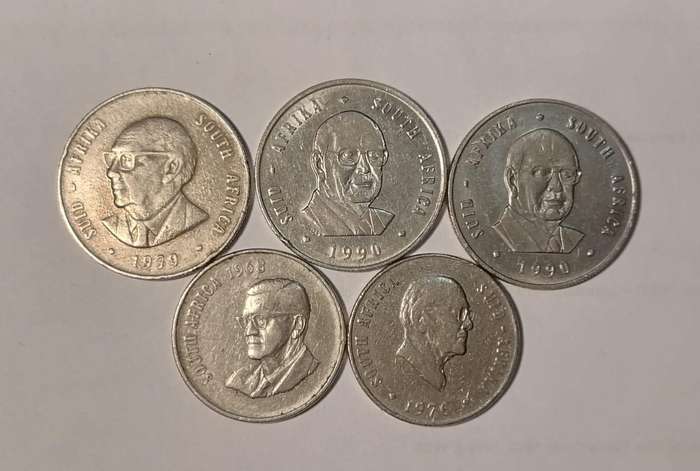 R1 & 50c End of Presidency Coins (19681990)  Lot of 5 Coins  Collectible Springbok Series