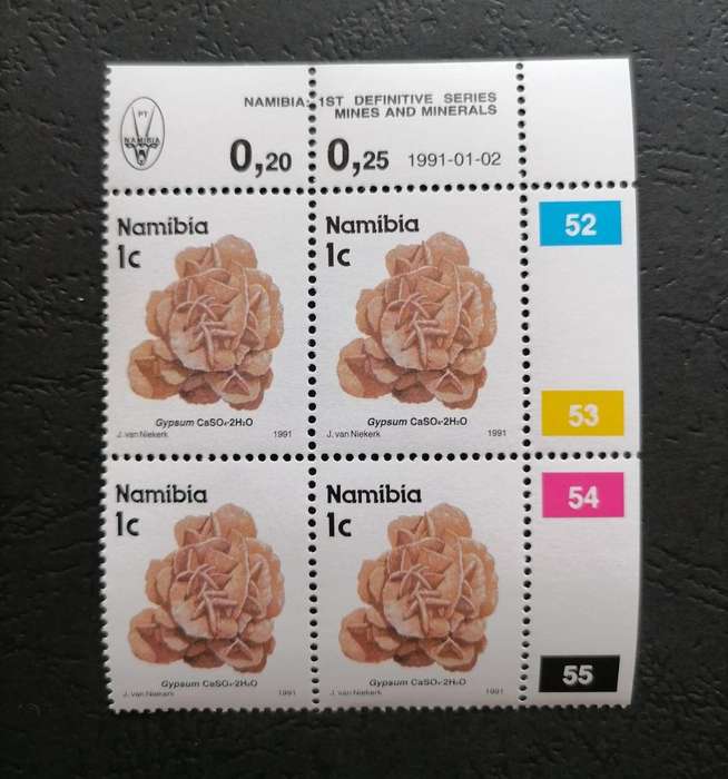 Namibia 1991 1c Gypsum Mineral Stamp Block of 4 - Mines and Minerals Definitive Series