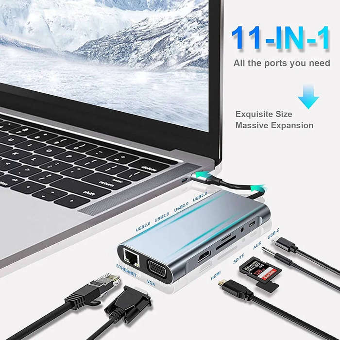 USB C Laptop Docking Station 11 in 1 USB C Hub with HDMI,Ethernet,3 USB,VGA,SD TF Card Reader,Audio,