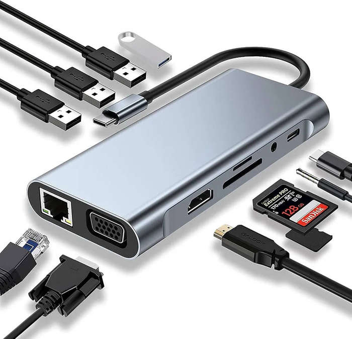 USB C Laptop Docking Station 11 in 1 USB C Hub with HDMI,Ethernet,3 USB,VGA,SD TF Card Reader,Audio,
