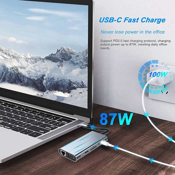 USB C Laptop Docking Station 11 in 1 USB C Hub with HDMI,Ethernet,3 USB,VGA,SD TF Card Reader,Audio,