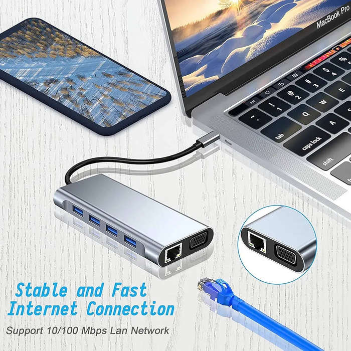 USB C Laptop Docking Station 11 in 1 USB C Hub with HDMI,Ethernet,3 USB,VGA,SD TF Card Reader,Audio,